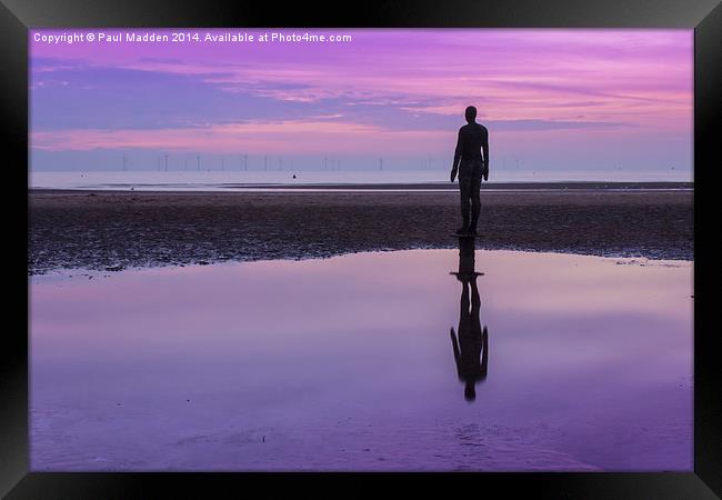 Pink and purple sunset at Crosby Beach Framed Print by Paul Madden