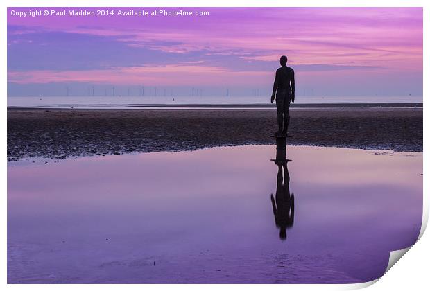 Pink and purple sunset at Crosby Beach Print by Paul Madden