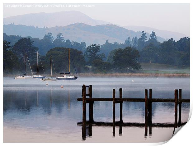 Misty morning at Ambleside Print by Susan Tinsley