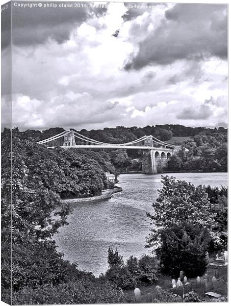  View to The Menai Suspension Bridge Canvas Print by philip clarke