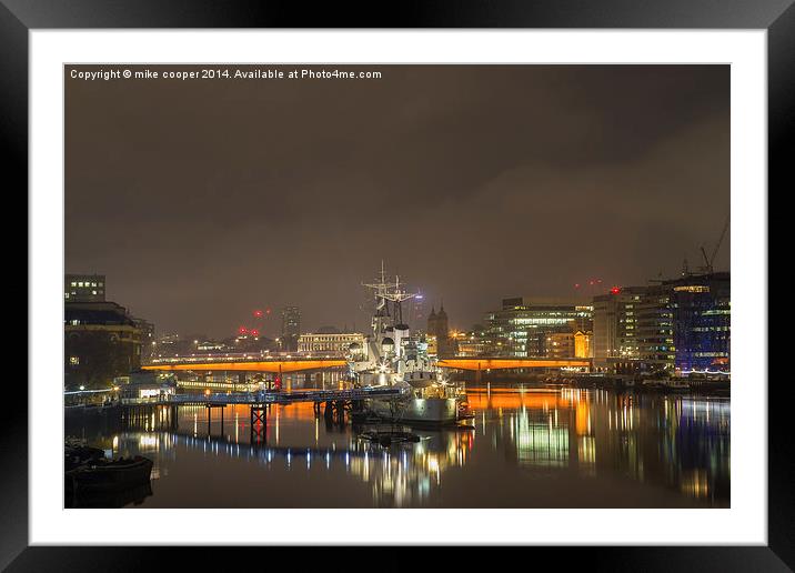 hms Belfast on the thames  Framed Mounted Print by mike cooper