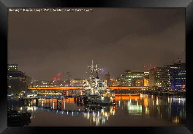hms Belfast on the thames  Framed Print by mike cooper