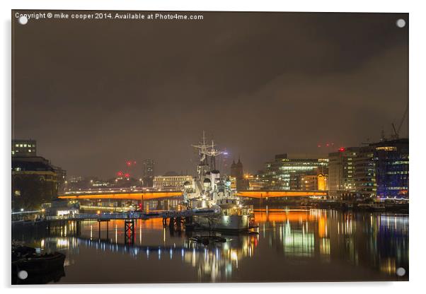 hms Belfast on the thames  Acrylic by mike cooper