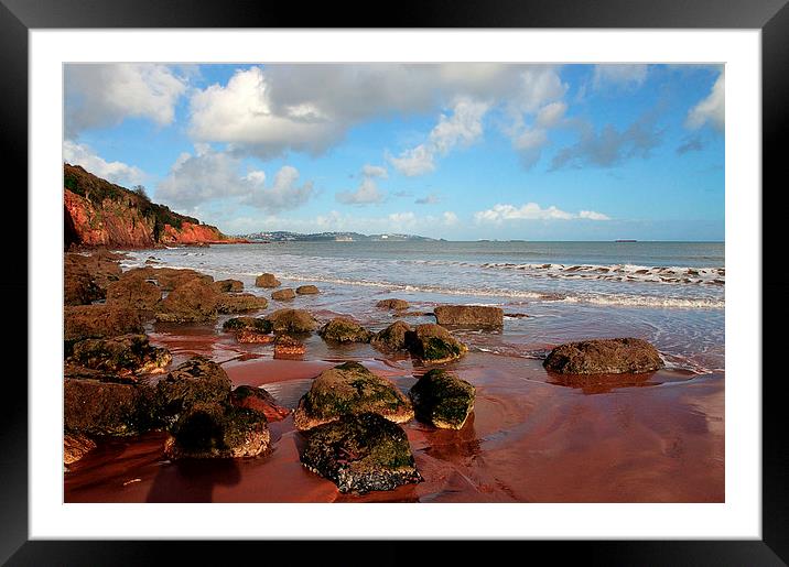 Red cliffs and sand at Broadsands Beach Torbay  Framed Mounted Print by Rosie Spooner