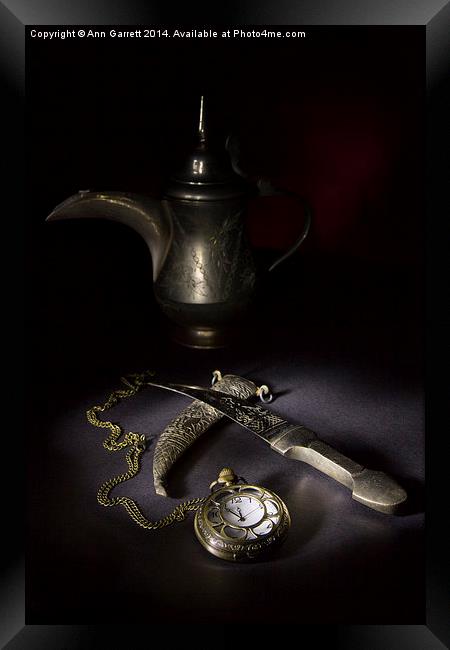 Watch, Dagger and Coffee Pot Framed Print by Ann Garrett