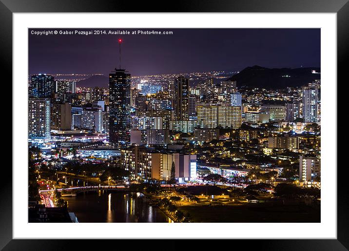 Waikiki by night Framed Mounted Print by Gabor Pozsgai