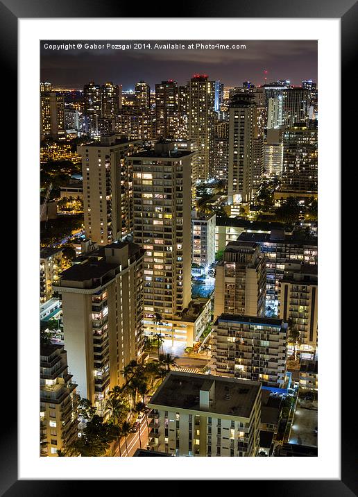 Waikiki by night Framed Mounted Print by Gabor Pozsgai