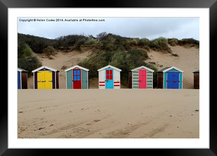 Beach huts at Saunton sands  Framed Mounted Print by Helen Cooke