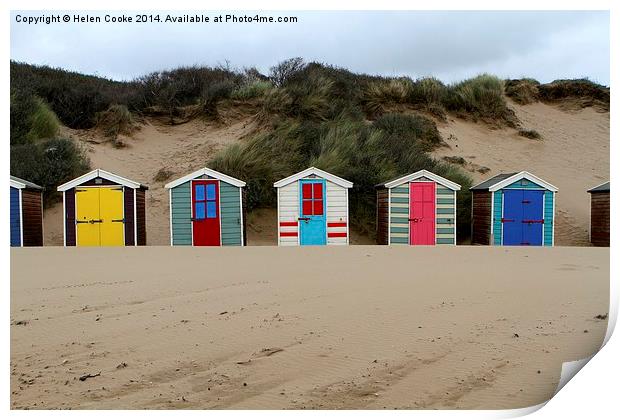 Beach huts at Saunton sands  Print by Helen Cooke