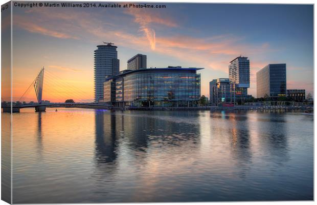 Sunset at Salford Quays Media City Canvas Print by Martin Williams