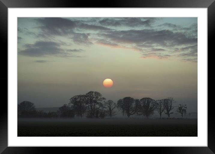 Misty rural autumn sunset landscape Framed Mounted Print by Gary Eason