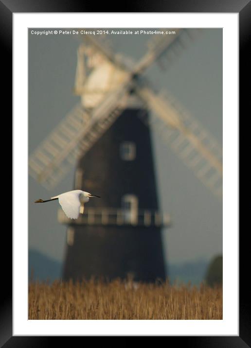  Little egret, big windmill Framed Mounted Print by Peter De Clercq