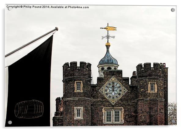  St James's Palace Clock, London Acrylic by Philip Pound