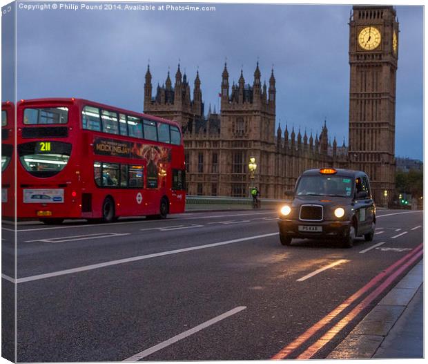  London Bus and Taxi with Big Ben Canvas Print by Philip Pound
