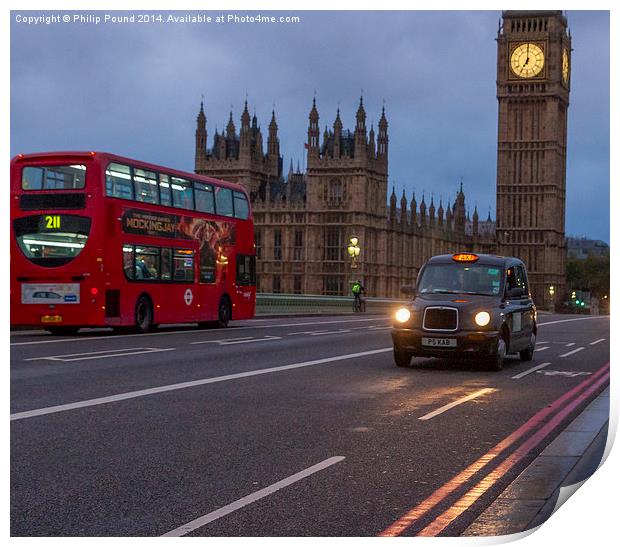  London Bus and Taxi with Big Ben Print by Philip Pound