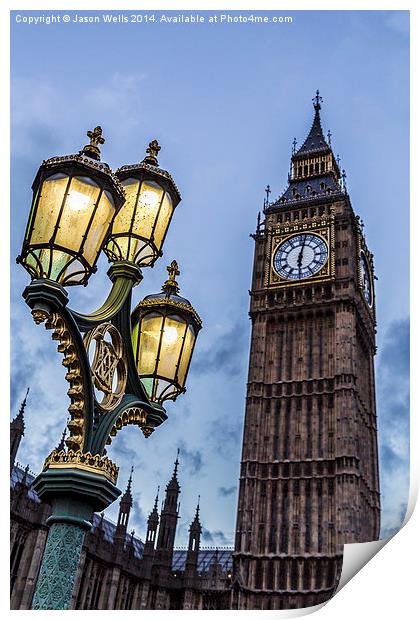 Street light in front of the Houses of Parliament Print by Jason Wells