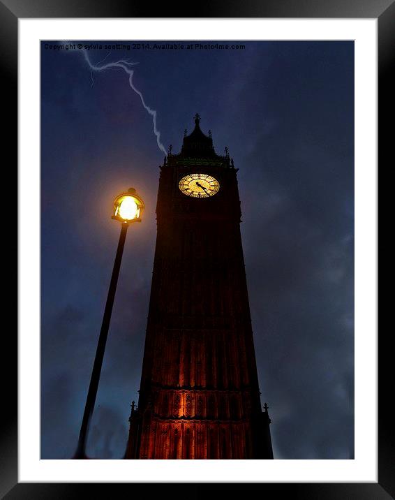  Lightning strikes Big Ben Framed Mounted Print by sylvia scotting