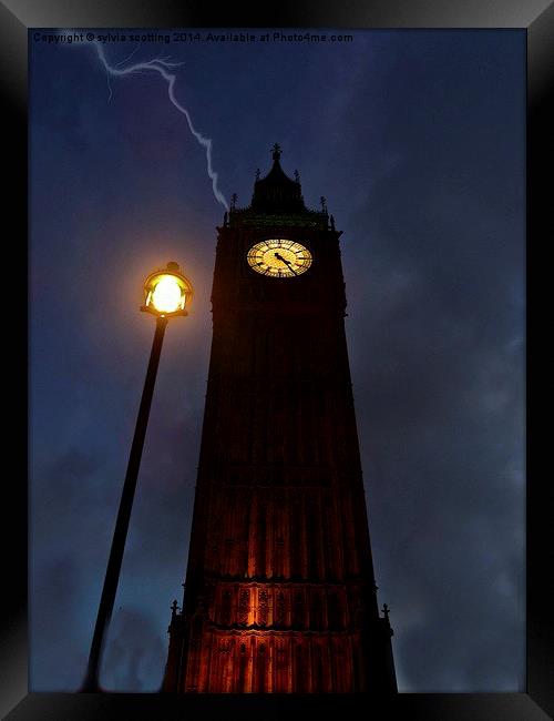  Lightning strikes Big Ben Framed Print by sylvia scotting