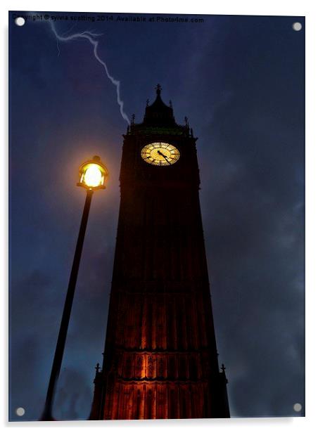  Lightning strikes Big Ben Acrylic by sylvia scotting