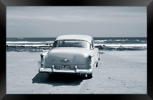 Car on Beach Duotone Framed Print by james balzano, jr.