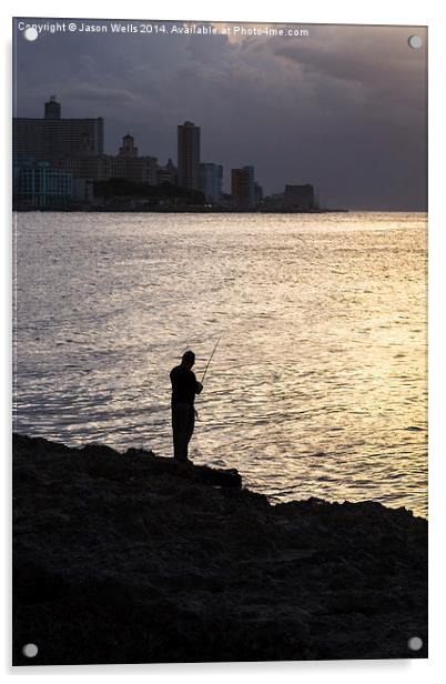 Silhouette of a man fishing in Havana Acrylic by Jason Wells