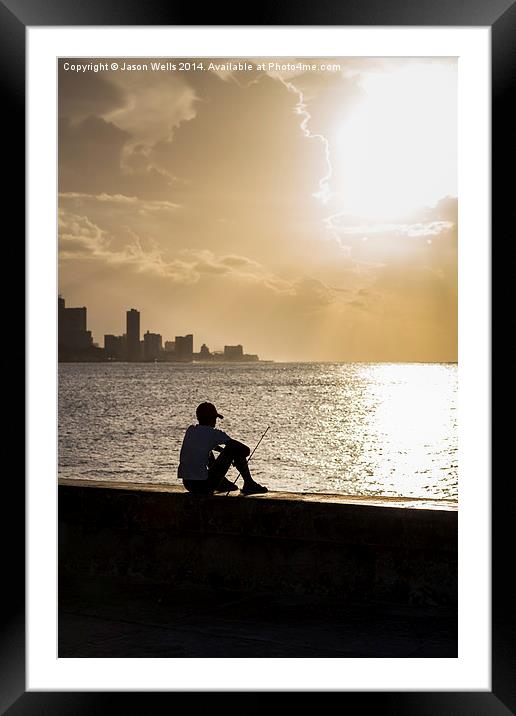  Boy fishes in Havana Framed Mounted Print by Jason Wells