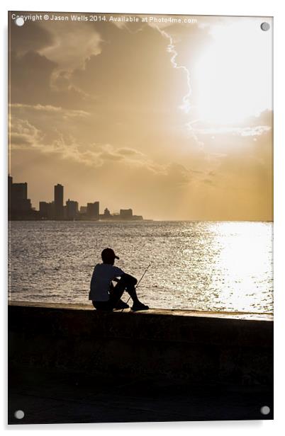  Boy fishes in Havana Acrylic by Jason Wells
