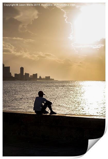  Boy fishes in Havana Print by Jason Wells
