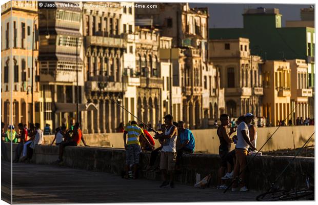  Locals gather on the seawall of Havana Canvas Print by Jason Wells