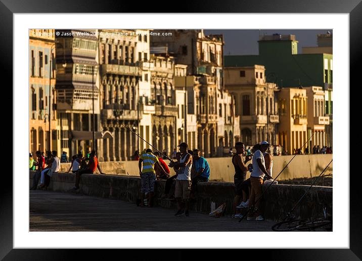  Locals gather on the seawall of Havana Framed Mounted Print by Jason Wells