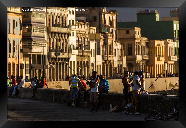  Locals gather on the seawall of Havana Framed Print by Jason Wells