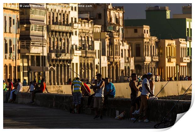  Locals gather on the seawall of Havana Print by Jason Wells