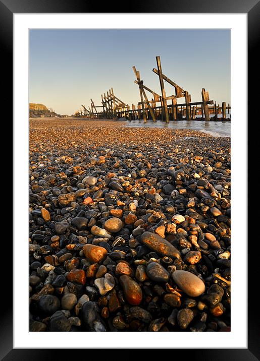 Pebble and  Wood Sea Defence Framed Mounted Print by Stephen Mole