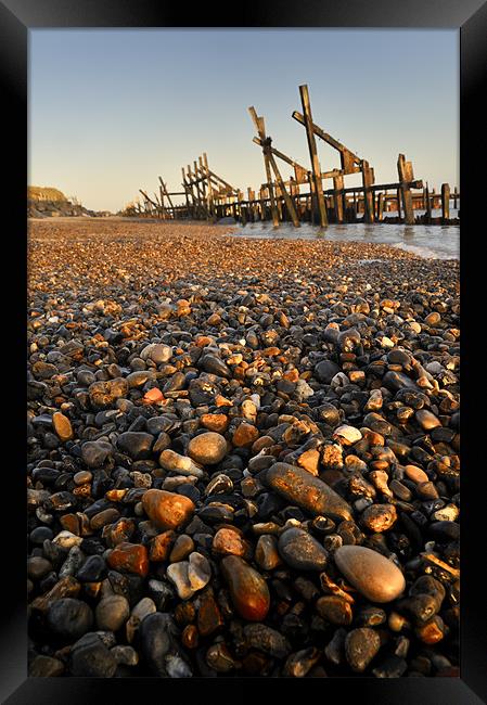 Pebble and  Wood Sea Defence Framed Print by Stephen Mole