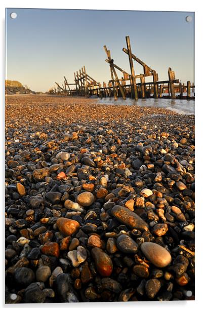 Pebble and  Wood Sea Defence Acrylic by Stephen Mole