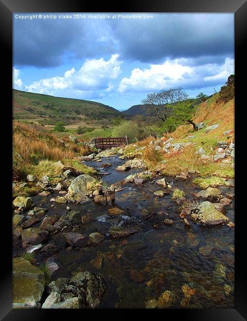  Welsh Mountain Stream under Cloudy Sky Framed Print by philip clarke