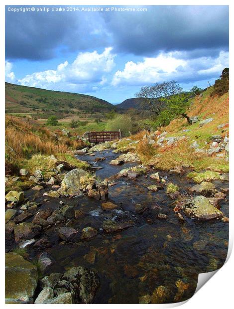  Welsh Mountain Stream under Cloudy Sky Print by philip clarke