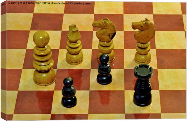  A Few old style Chess Pieces on a chess board Canvas Print by Frank Irwin