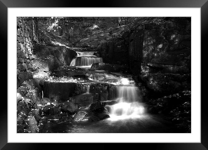  Lumsdale Valley Waterfall b/w Framed Mounted Print by Catherine Fowler