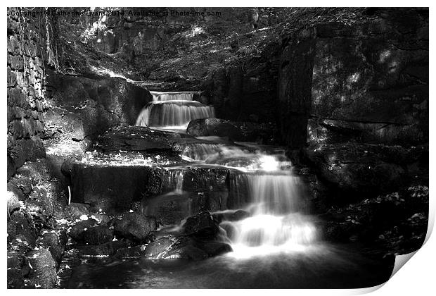  Lumsdale Valley Waterfall b/w Print by Catherine Fowler