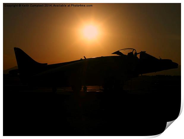  RAF Harrier ZD402 at dawn Print by Keith Campbell