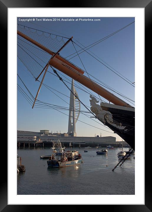 HMS Warrior Viewing The Spinnaker Tower Framed Mounted Print by Terri Waters