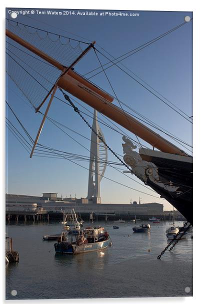 HMS Warrior Viewing The Spinnaker Tower Acrylic by Terri Waters