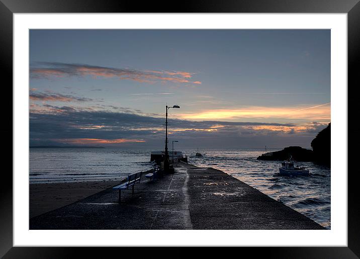  Fishing boats at Dawn passing the Banjo Pier Looe Framed Mounted Print by Rosie Spooner