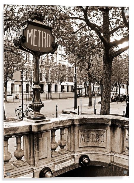 Metro Franklin Roosevelt - Paris - Vintage Sign an Acrylic by Carlos Alkmin
