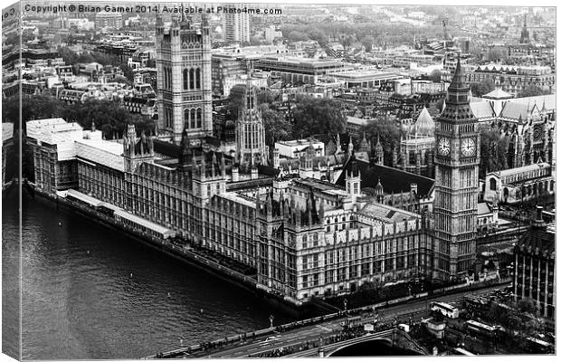  Parliament from the London Eye Monochrome Canvas Print by Brian Garner