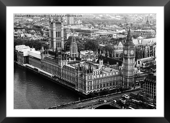  Parliament from the London Eye Monochrome Framed Mounted Print by Brian Garner