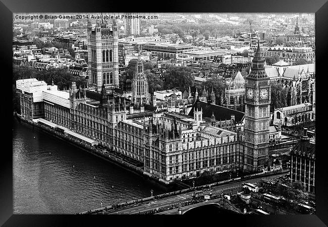  Parliament from the London Eye Monochrome Framed Print by Brian Garner