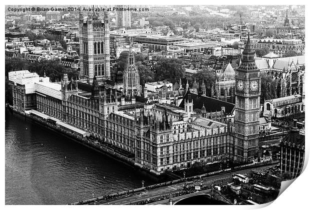  Parliament from the London Eye Monochrome Print by Brian Garner
