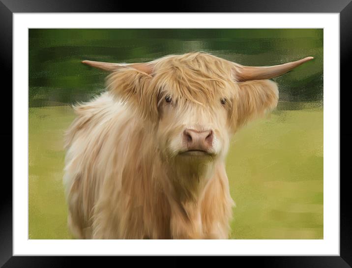  Oil And Chalk Painted Highland Cow Framed Mounted Print by Tanya Hall